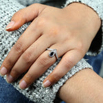 Blue Sapphire Pave Diamond Statement Ring in 18k White Gold For Her