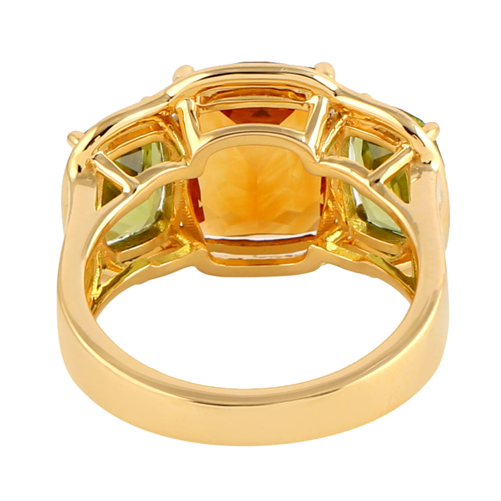 Solid Yellow Gold Citrine & Peridot Three Stone Beautiful Ring Wedding Gift