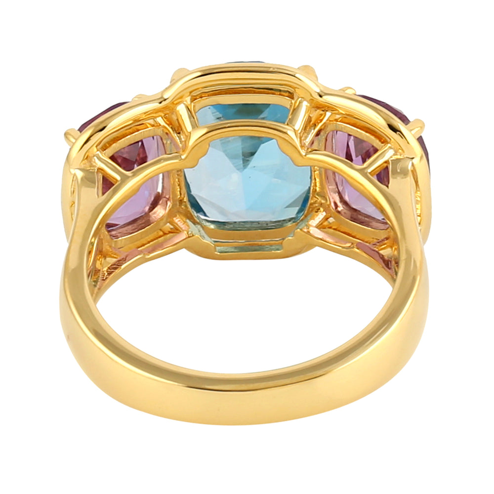 Natural Amethyst & Topaz Three Stone Ring In 18k Yellow Gold