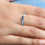 Baguette Blue Sapphire September Birthstone Enamel Delicate Band Ring in 18k Yellow Gold