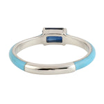 Baguette Blue Sapphire September Birthstone Enamel Delicate Band Ring in 18k Yellow Gold