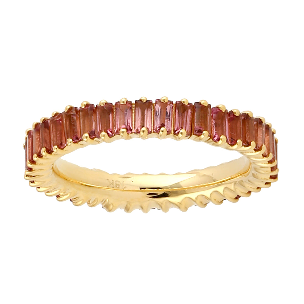 Baguette Pink Tourmaline October Birthstone Full Eternity Ring In 18k Yellow Gold