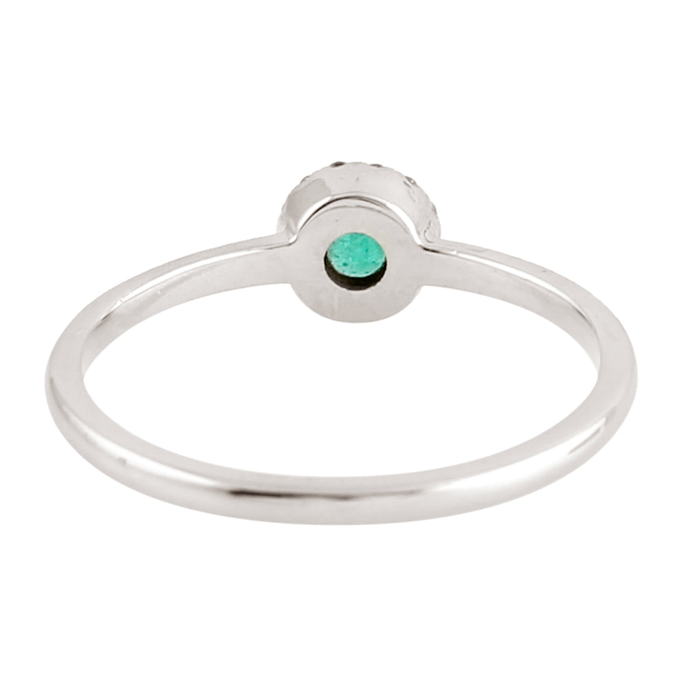 Natural Diamond Emerald Halo Dainty Ring In 14k White Gold