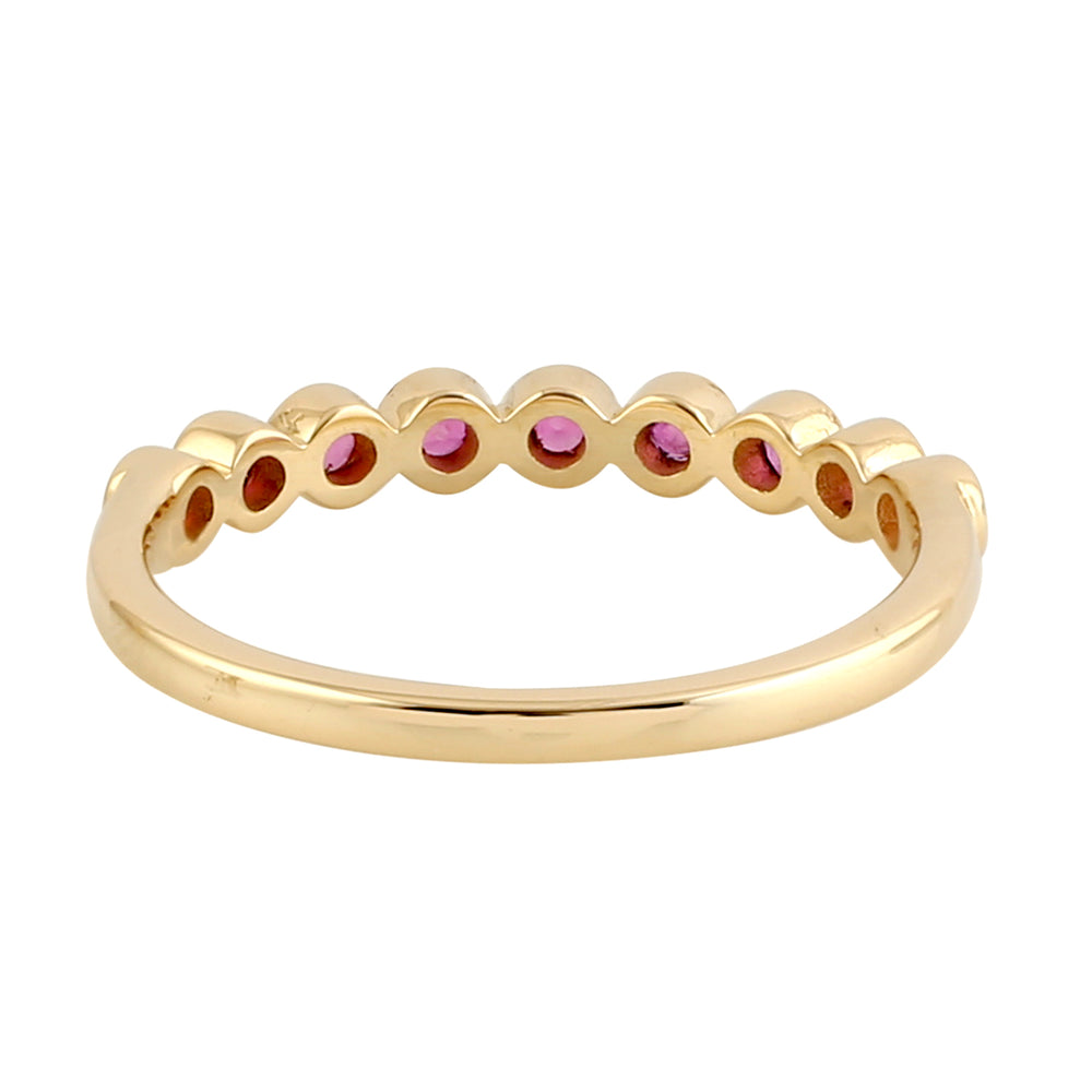 Bezel Set Ruby Half Eternity Band Ring 18k Yellow Gold For Gift