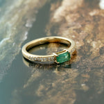 Baguette Emerald Diamond Accent Delicate Ring in 18k Yellow Gold