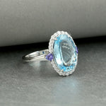 Natural Tanzanite Aquamarine Diamond Big Ring In 18k White Gold