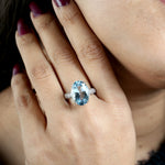 Oval Aquamarine Diamond Prong Set Ring In 18k White Gold