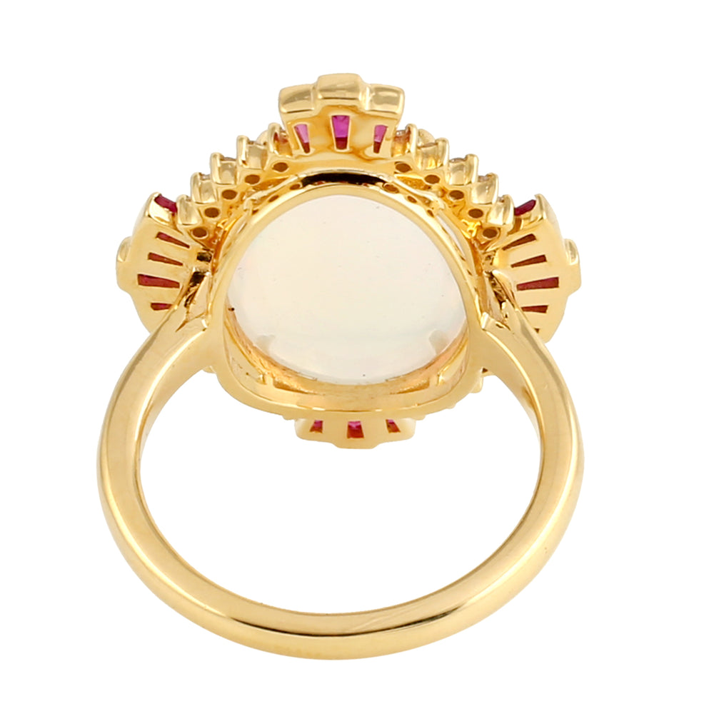 Opal Ethopian Ruby Diamond Cocktail Ring In 18k Yellow Gold Gift