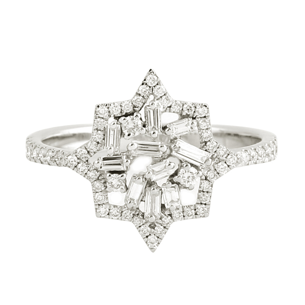 Natural Baguette Diamond Star Shape Ring In 18k White Gold Jewelry