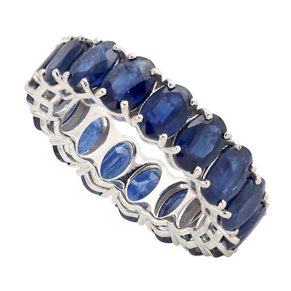 Oval Cut Blue Sapphire Full Eternity Band Ring 18k White Gold For Her