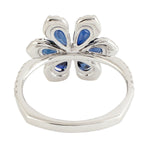 Pear Cut Sapphire & Diamond Floral Daisy Ring in 18k White Gold Anniversary Gift