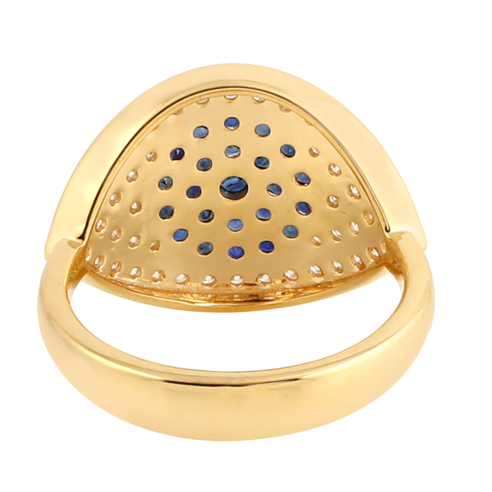 Pave Diamond Sapphire Evil Eye Signet Ring In 18k Yellow Gold