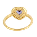 Hear Cut Tanzanite & Blue Sapphire Prong Diamond Heart Ring Gift For Her in Yellow Gold