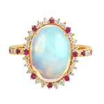 Natural Diamond Ruby Ethiopian Opal Engagement Ring in 18k Yellow Gold