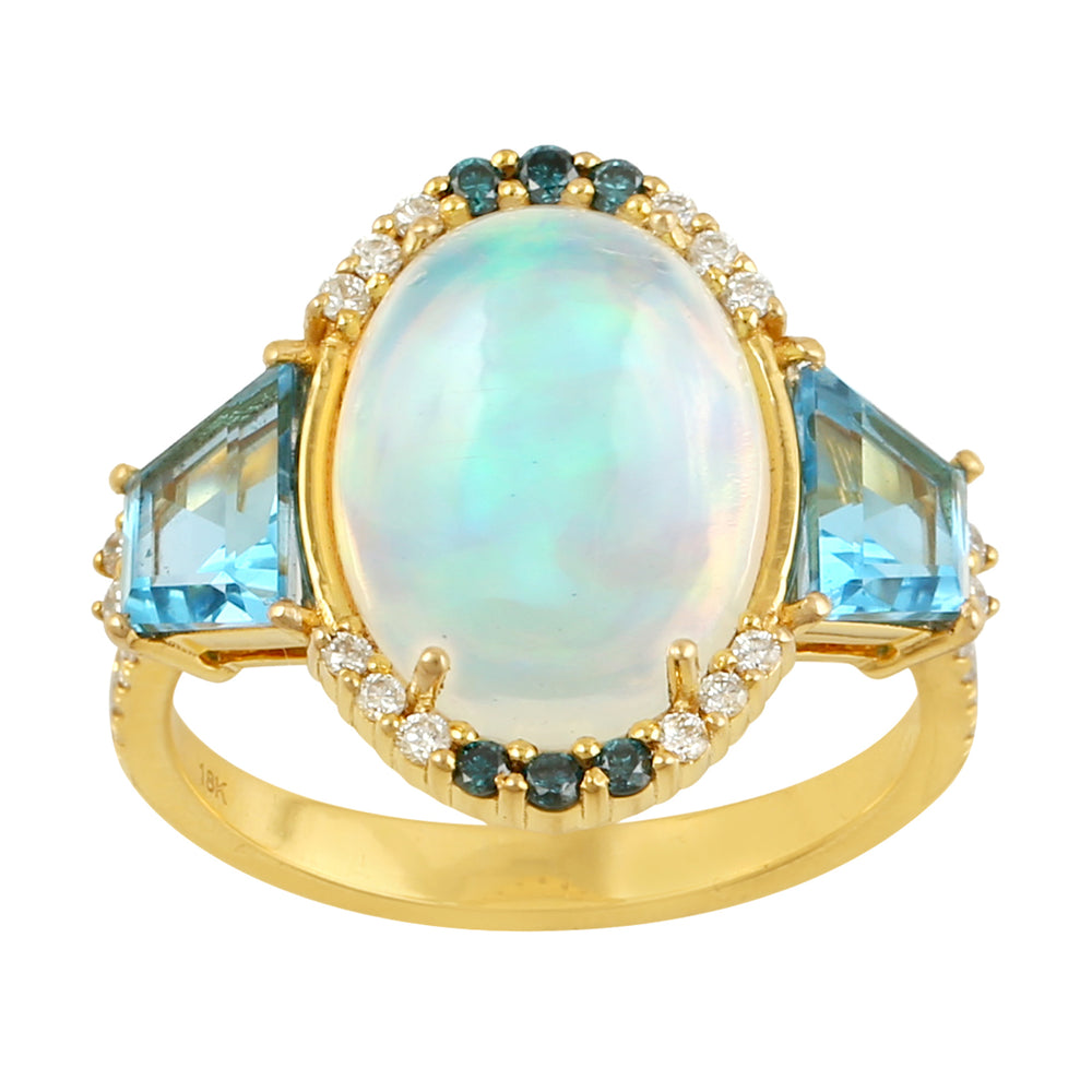 Opal Ethopian Topaz Diamond Dome Cocktail Ring In 18k Yellow Gold