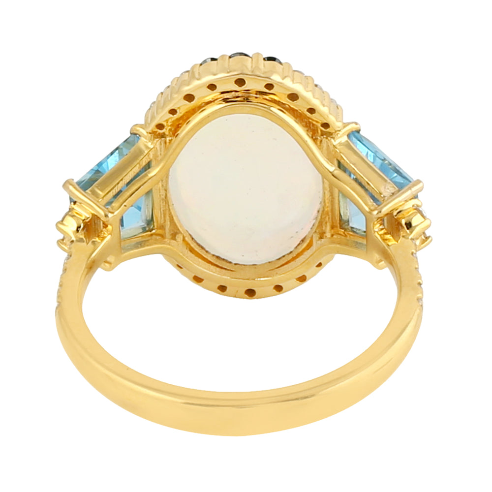 Opal Ethopian Topaz Diamond Dome Cocktail Ring In 18k Yellow Gold