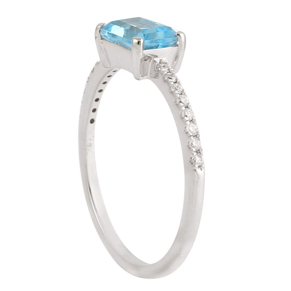 Blue Topaz Accent Diamond Delicate 18k White Gold Ring