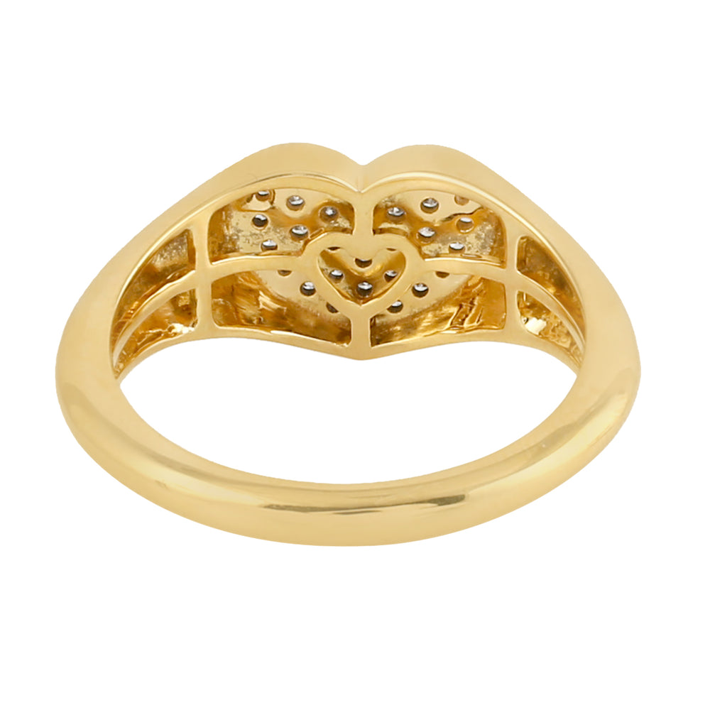 Natural Diamond Pave Heart Shaped Ring For Her Valentine Gift In Yellow Gold