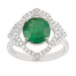 Natural Emerald & Diamond Solitaire Cocktail Ring in 18k White Gold