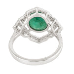 Natural Emerald & Diamond Solitaire Cocktail Ring in 18k White Gold