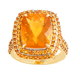 Cushion Opal Fire Prong Garnet Mandarin Gemstone Cocktail Ring In 18k Yellow Gold