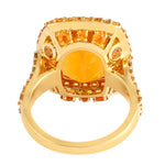 Cushion Opal Fire Prong Garnet Mandarin Gemstone Cocktail Ring In 18k Yellow Gold