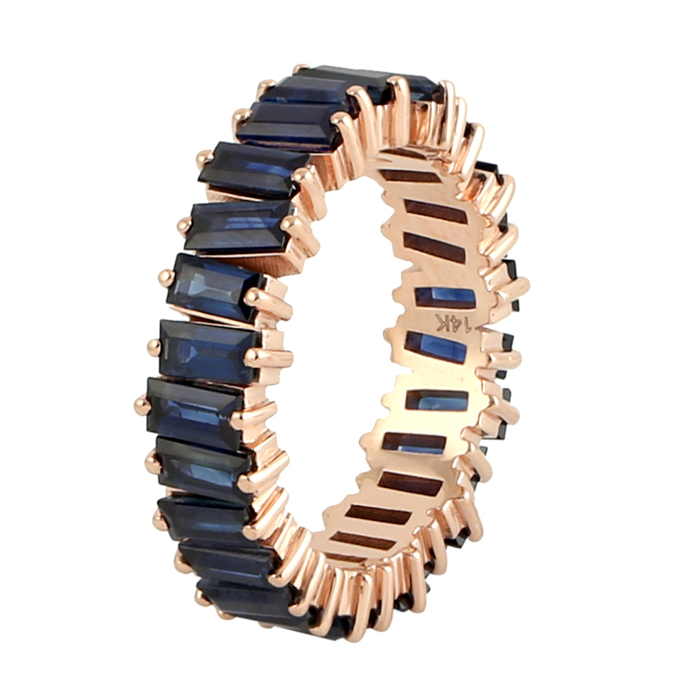 Blue Sapphire Baguette Eternity Ring in 14k Rose Gold