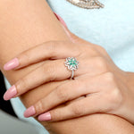 Green Emerald Diamond Daisy Cocktail Ring For Her In 18k White Gold