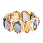 Multicolor Sapphire Bezel Set Band Ring in 18k Yellow Gold Gift