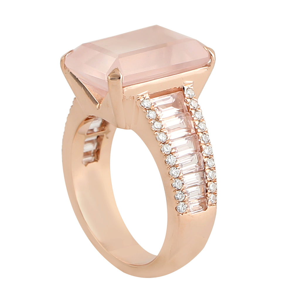 Pink Quartz Pave Diamond Beautiful Wedding Ring In 18k Rose Gold