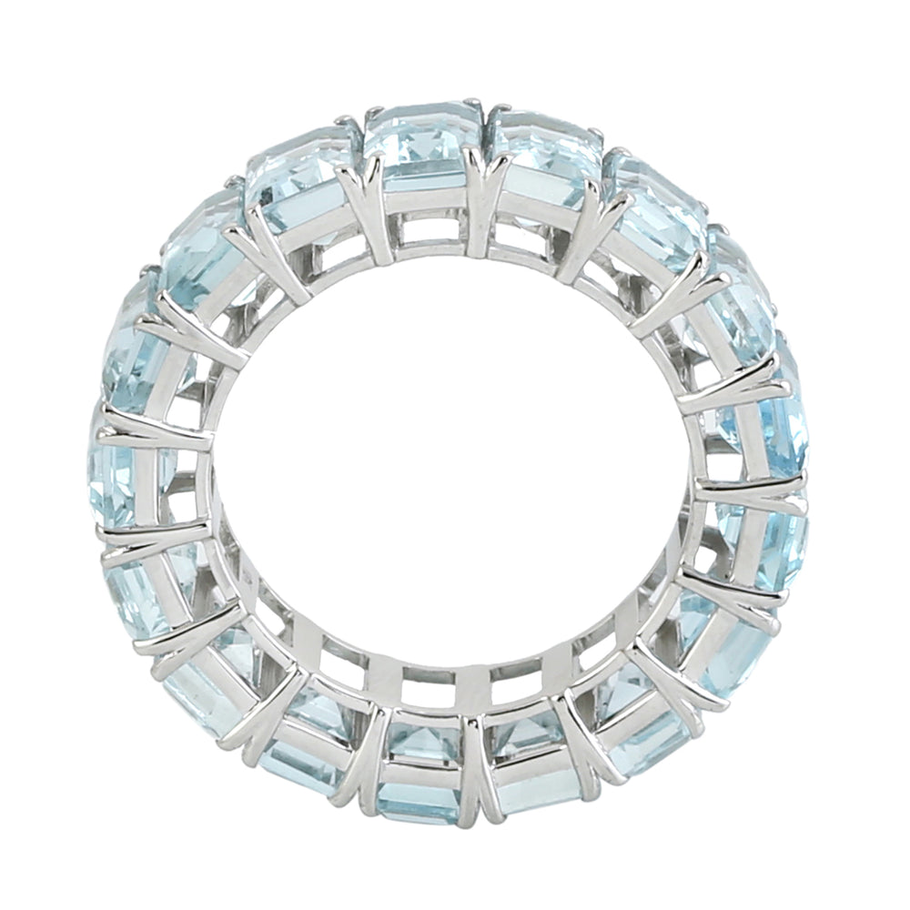 Emerald Cut Aquamarine Full Eternity Band Ring  in 18k White Gold