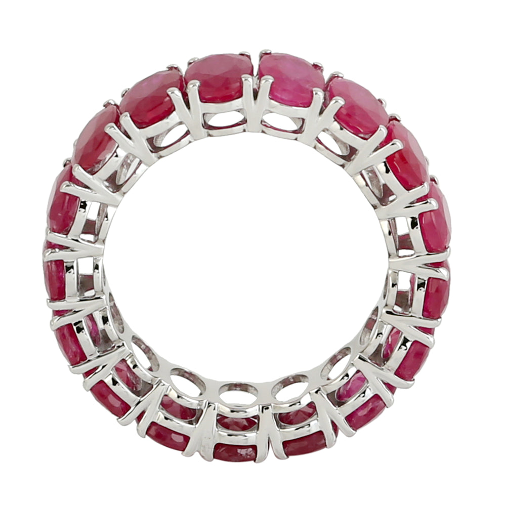 Natural Ruby Full Eternity Band Ring 18k White Gold Jewelry For Valentine Gift