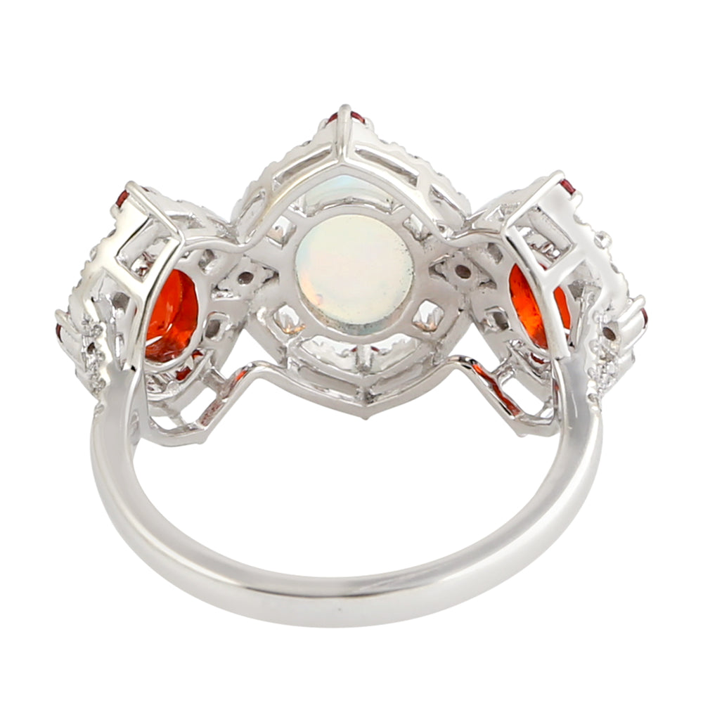 Opal Ethopian Opal Fire Sapphire Diamond 18k White Gold Ring