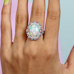 Opal Ethopian Tourmaline Topaz 18k White Gold Handmade Cocktail Ring