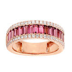 Baguette Tourmaline Pave Diamond Channel Set Beautiful Band Ring in 18k Rose Gold