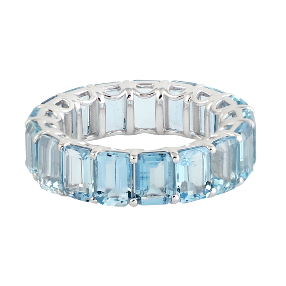 Emerald Cut Aquamarine Full Eternity 18k White Gold Band Ring