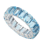 Emerald Cut Aquamarine Full Eternity 18k White Gold Band Ring