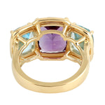 Amethyst Topaz Three Stone 18k Yellow Gold Handmade Ring