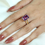 Emerald Cut Amethyst Citrine Diamond Cocktail 18k Yellow Gold Ring