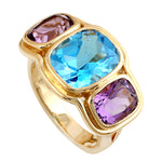 Topaz Amethyst Three Stone Solid 18k Yellow Gold Ring Gift