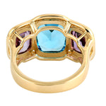 Topaz Amethyst Three Stone Solid 18k Yellow Gold Ring Gift