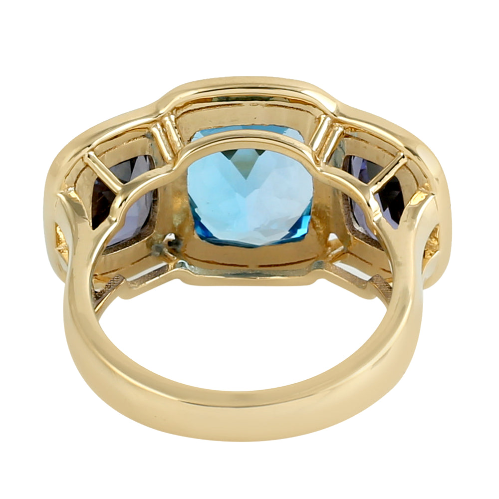 Bezel Set Topaz Lolite Three Stone Ring in 18k Gold