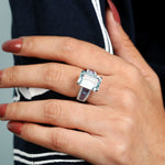 Emerald Cut Aquamarine Tanzanite Diamond Ring For Her In White Gold