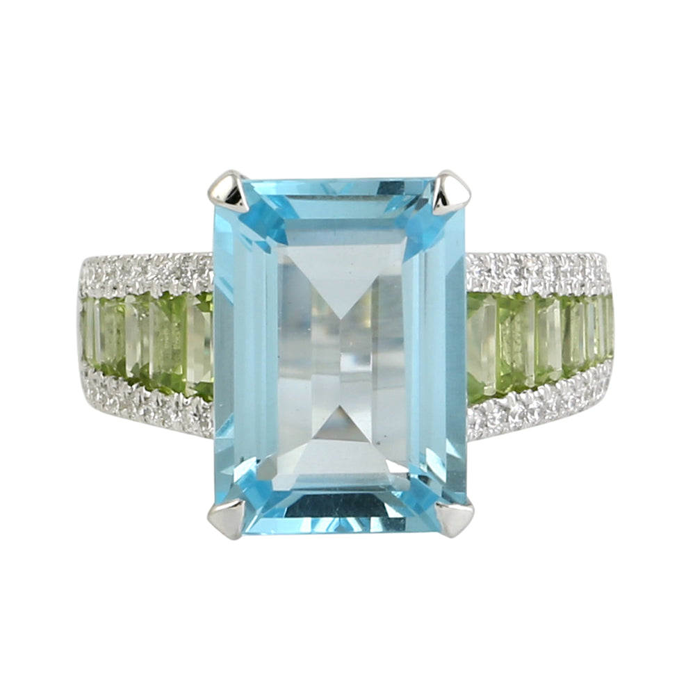 Emerald Cut Topaz Diamond Peridot Wedding Ring In 18k Yellow Gold