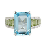 Emerald Cut Topaz Diamond Peridot Wedding Ring In 18k Yellow Gold