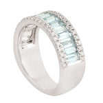 Baguette Aquamarine Diamond Full Eternity Wedding Band Ring 18k White Gold