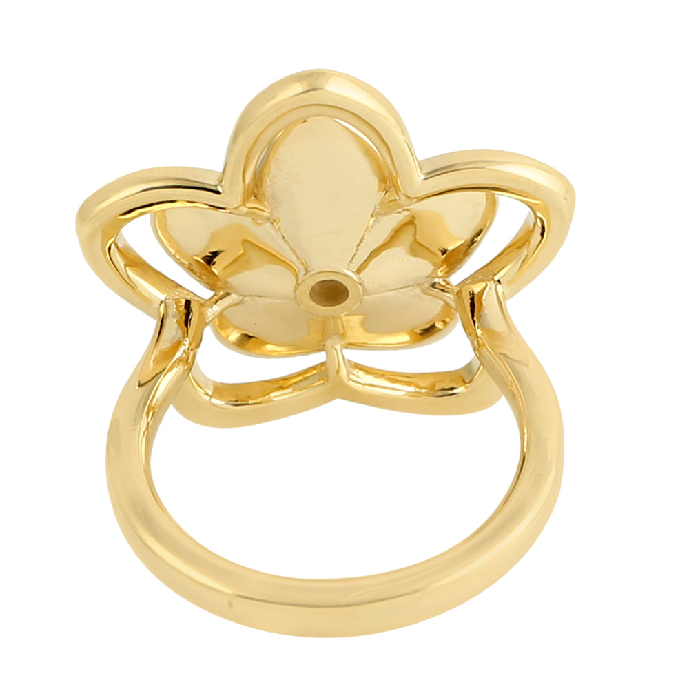 Natural Diamond Handcarved Floral Matte Finish 14k Gold Ring