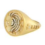 Pave Diamond Leo Zodiac Signet Ring In 14k Yellow Gold