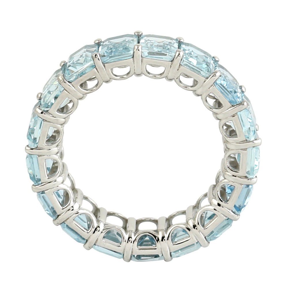 Emerald Cut Aquamarine Full Eternity Band Ring in White Gold