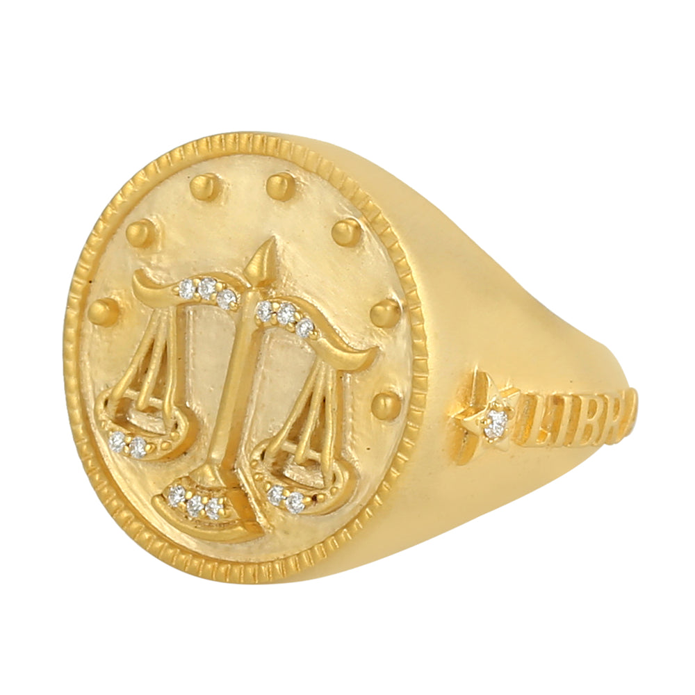 14k Yellow Gold Libra Zodiac Signet Ring Diamond Gift